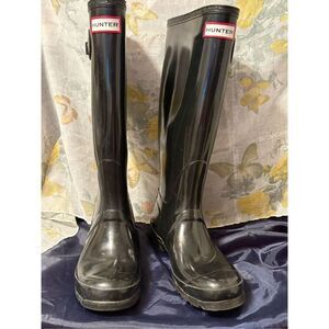 Hunter Original Tall Rain Boots - Gloss Black 17” Tall Size Female 7/male‎ 6